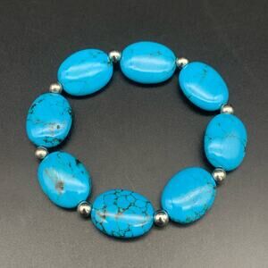 Faux Turquoise Oval Bead Stretch Bracelet